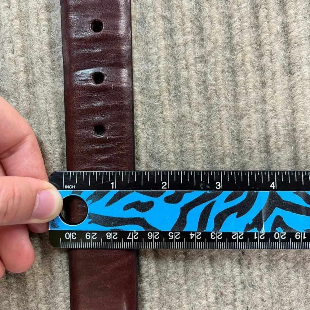 Fossil Mens Burgundy Mahogany Leather Belt Silver Buckle Modern Vintage 38 40